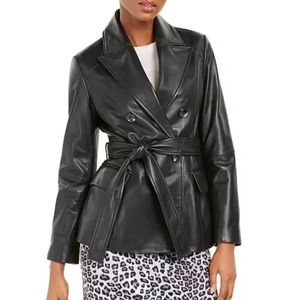 NWT Tahari Leather coat with tie belt, Small